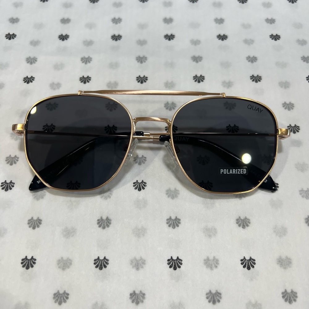 Quay Australia Gold Frame Polarized Black Lens Sunglasses